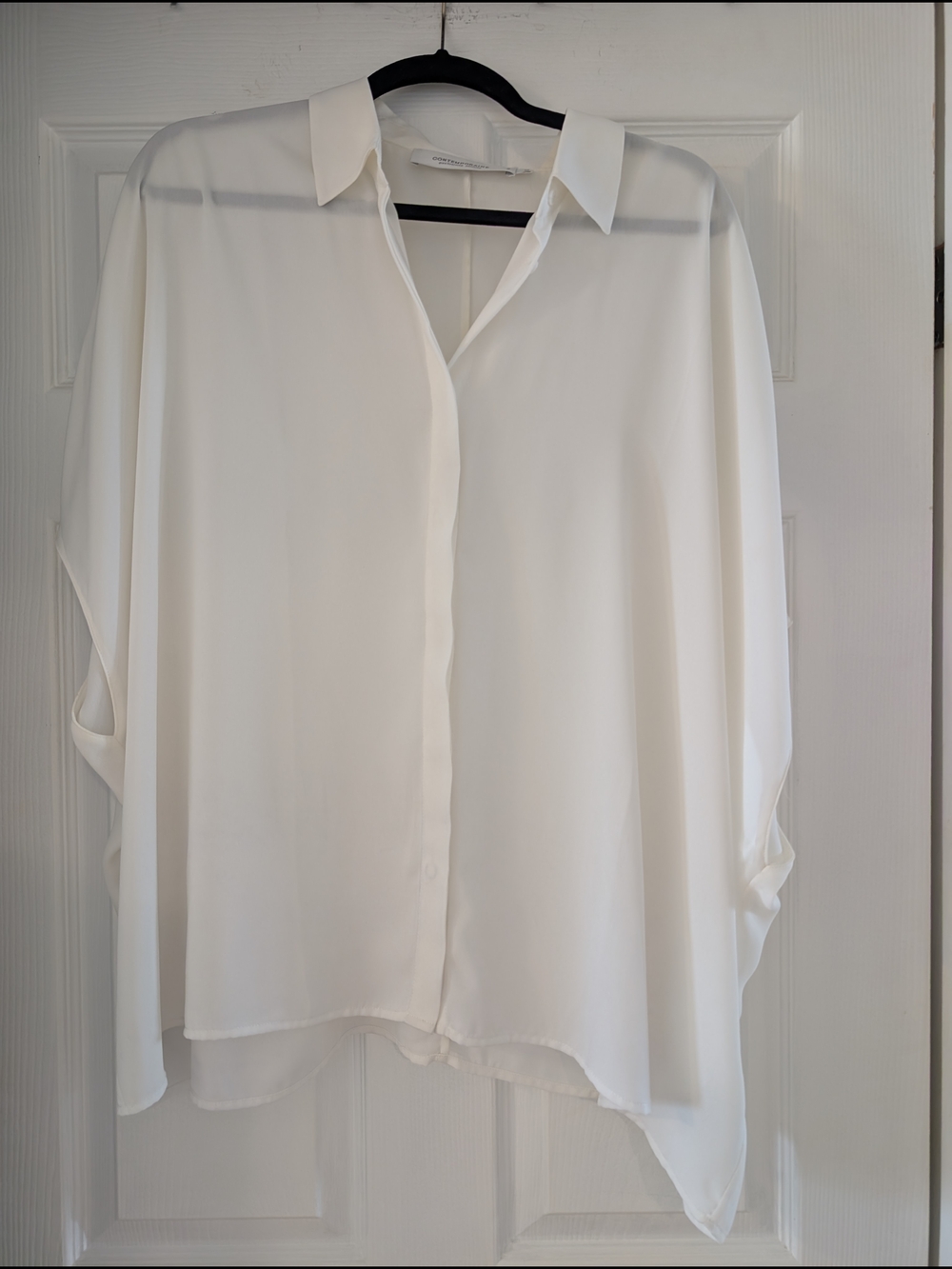 White Sheer Women's Button-Front Blouse Short Sleevea